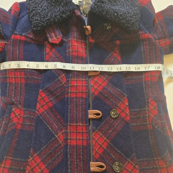 Sundance Womens Coat XS Red Blue Plaid Wool Blend Jacket Faux Fur Greta Lined XS - Picture 9 of 10